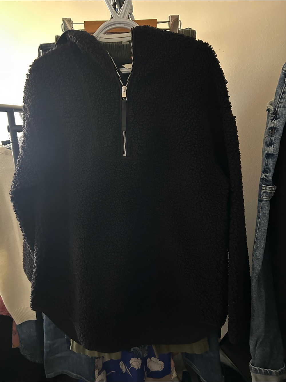 H&M Black Sherpa Half-Zip Hoodie Sweater